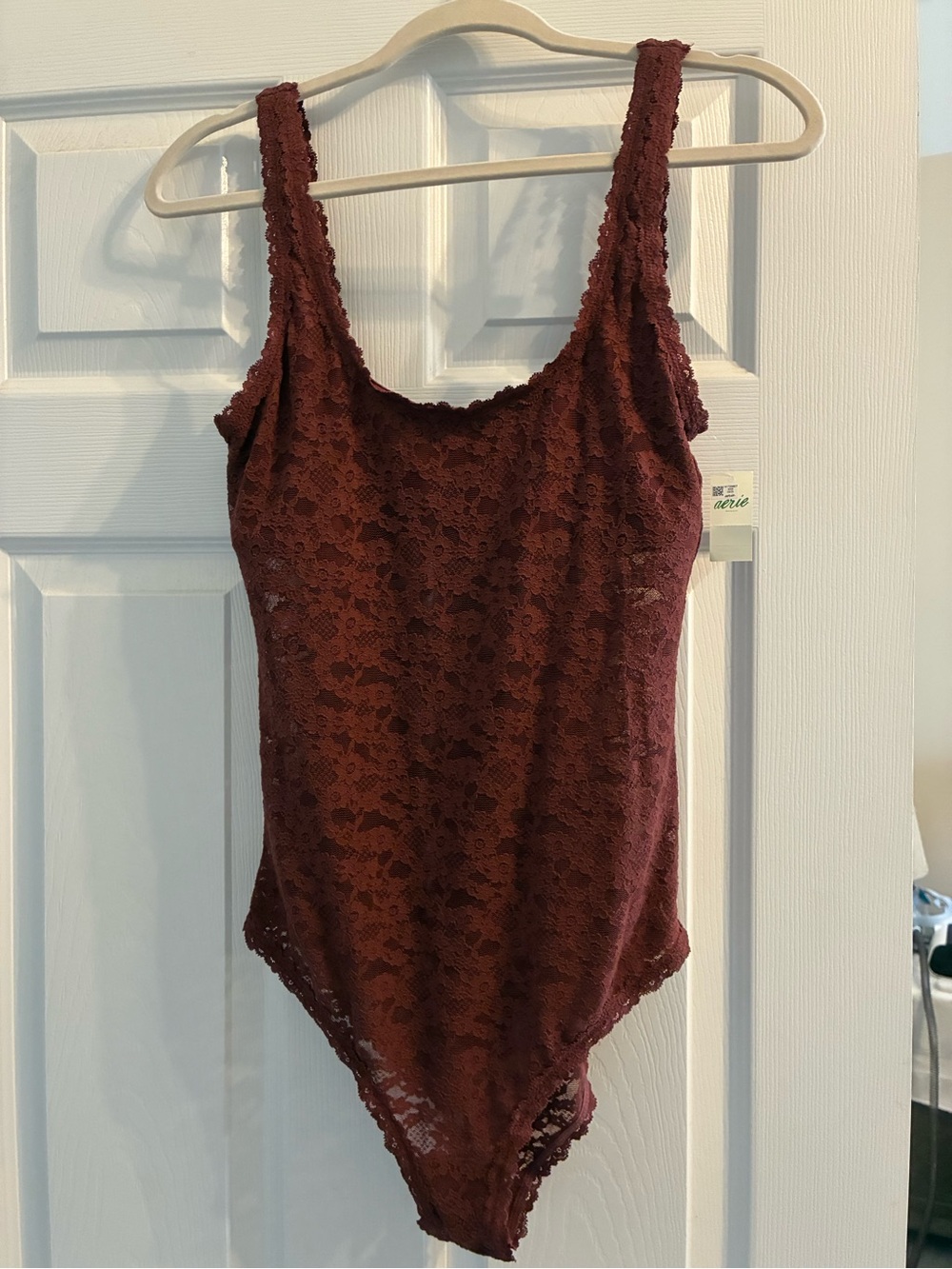 Aerie Lace Bodysuit Tank - wine color